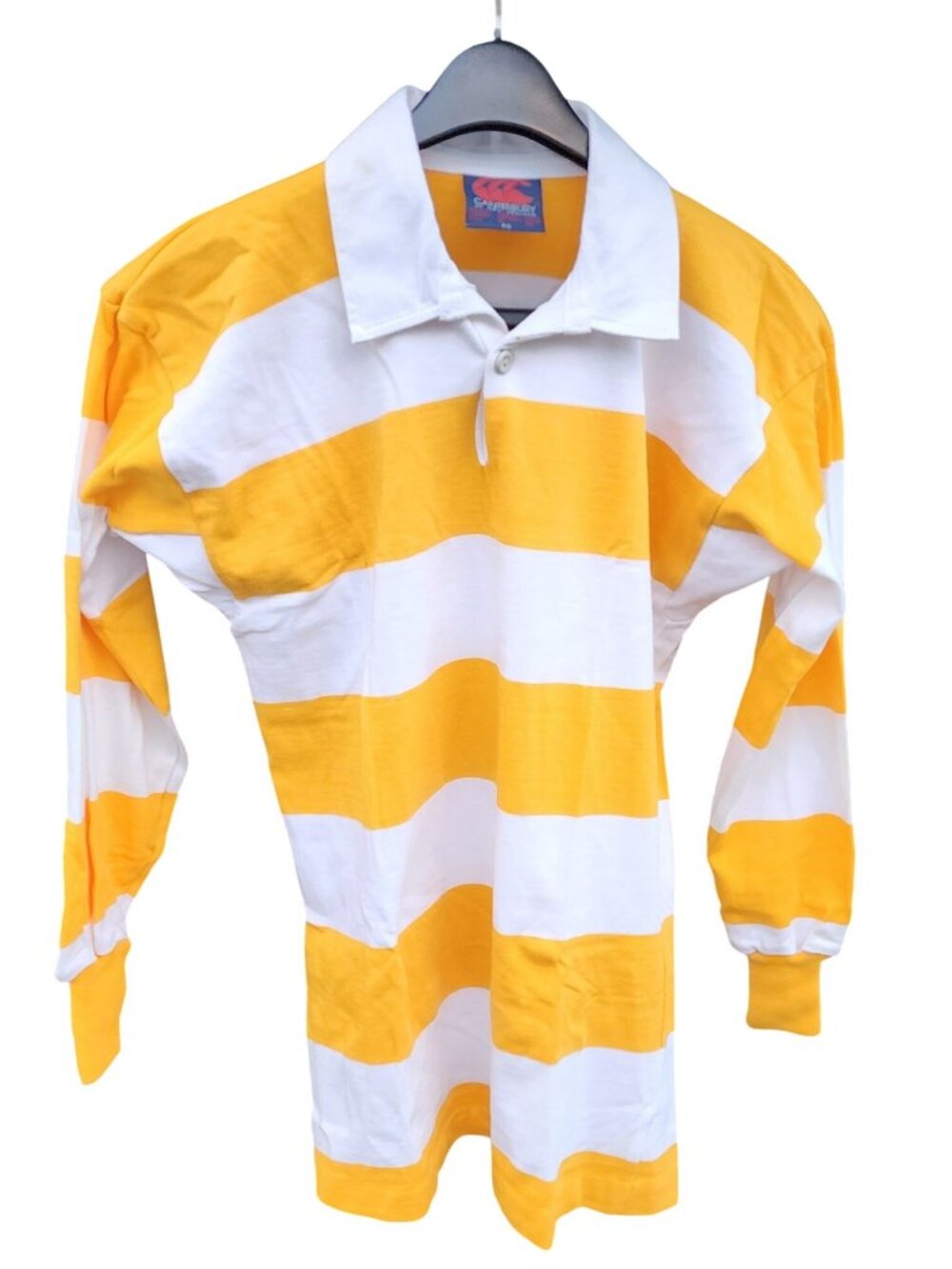 Canterbury Of New Zealand Striped Rugby Jersey Yellow & White Long Sleeve Mens M